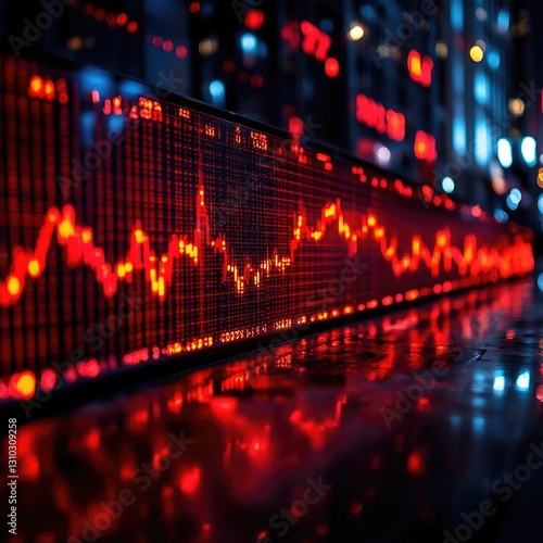 Wallpaper Mural Vibrant Stock Market Display at Night with Glowing Red Graphs Reflecting City Lights Torontodigital.ca