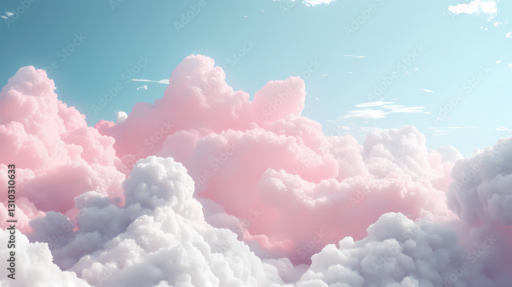 Voluminous white and pink cloudy mass sprawling across the blue sky , pink, boundless. Boundless - Horizon. Illustration Voluminous white and pink cloudy mass sprawling across the blue sky , pink, boundless. Boundless - Horizon. Illustration