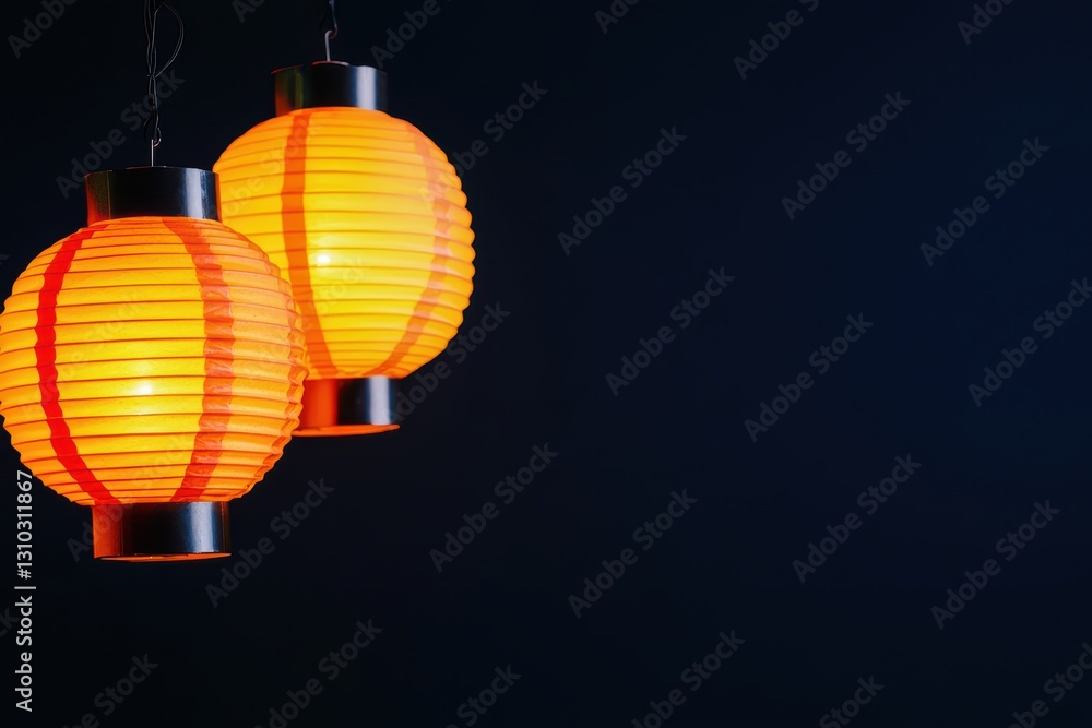 Obraz premium Festive Lanterns Glowing Brightly at Night in a Dark Space for Celebratory Atmosphere