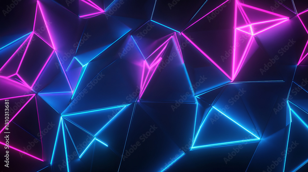 Abstract neon background with glowing triangles. Glowing lines and shapes. banner design Abstract neon background with glowing triangles. Glowing lines and shapes. banner design