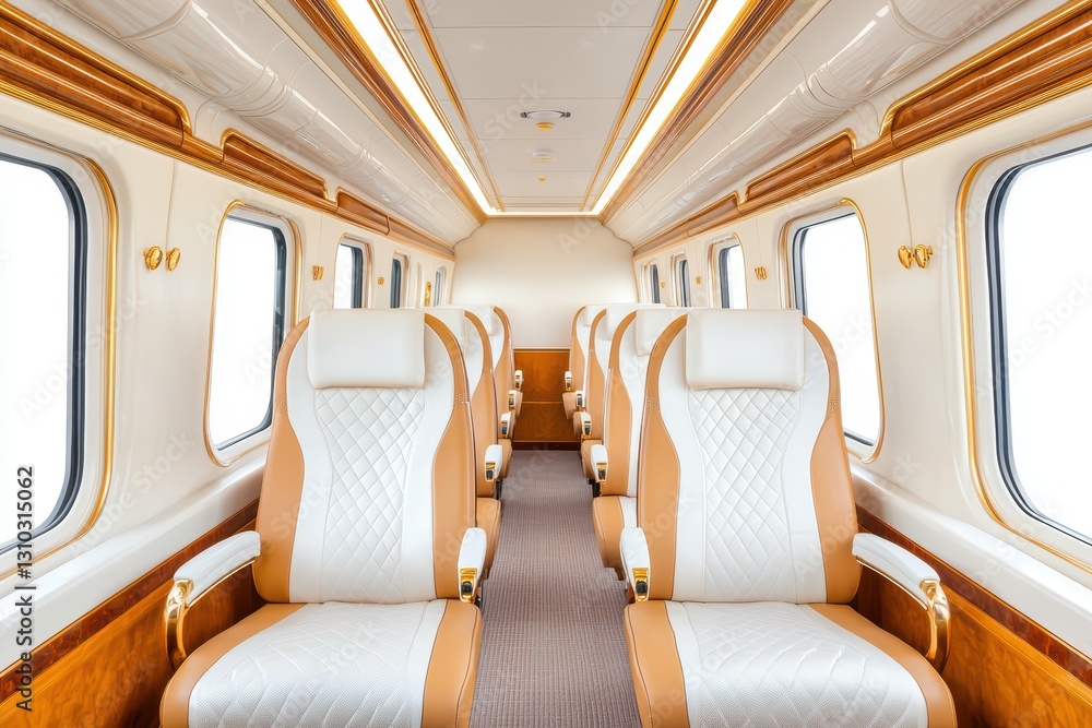 Fototapeta premium Elegant Interior Design of a Luxury Train Featuring Stylish and Comfortable Seating Arrangements