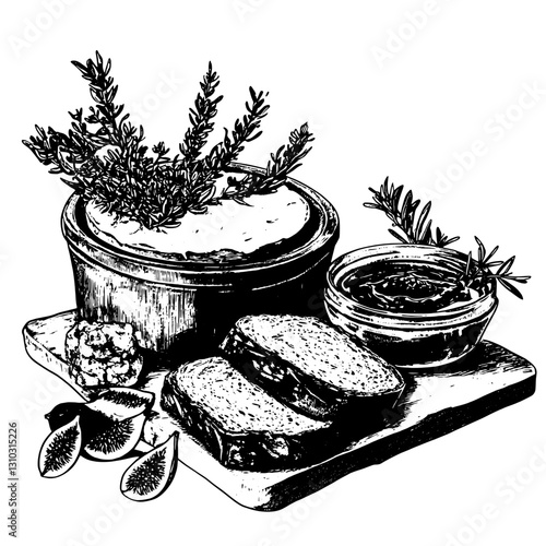 Deliciously crafted herbal spread served with rustic sandwiches and garnished with fresh herbs in a charming display