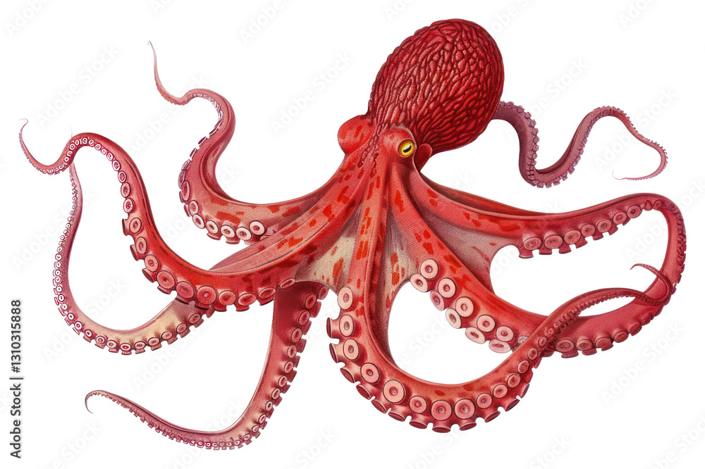 Obraz premium PNG Vibrant red octopus illustration