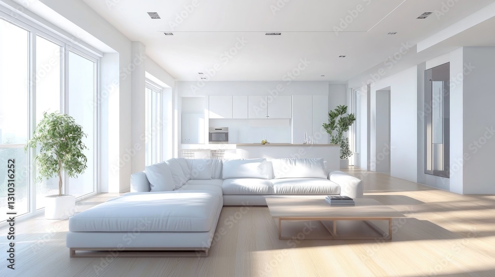 Fototapeta premium Modern Minimalist Open Plan Living Room Interior Design