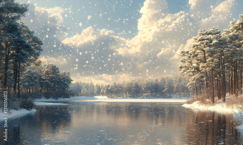 Wallpaper Mural Snowy winter landscape by lake Torontodigital.ca