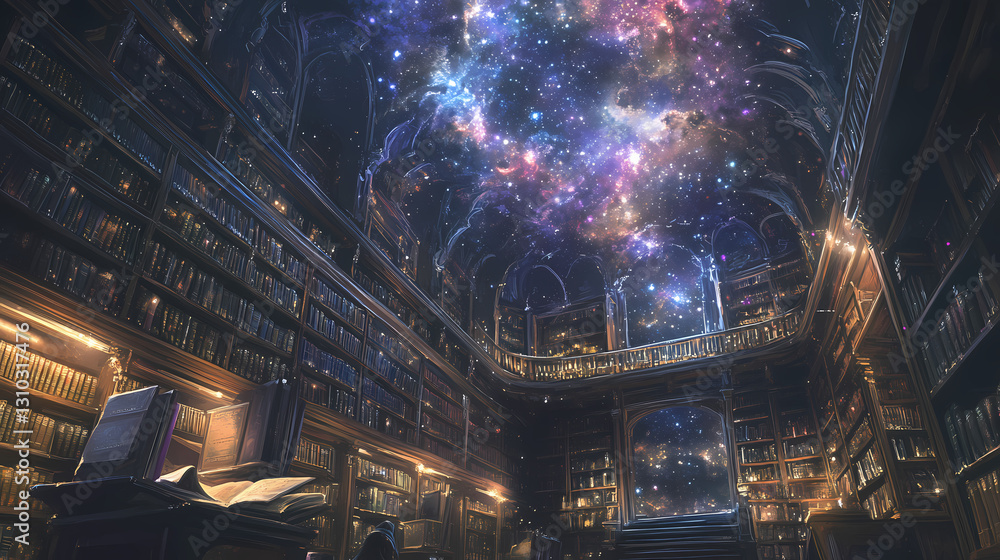 An enchanted night beneath the stars amidst a library of boundless knowledge. infinite libraries. illustration. Boundless - Horizon. Illustration An enchanted night beneath the stars amidst a library of boundless knowledge. infinite libraries. illustration. Boundless - Horizon. Illustration