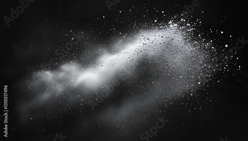 White Powder Explodes on Black Background