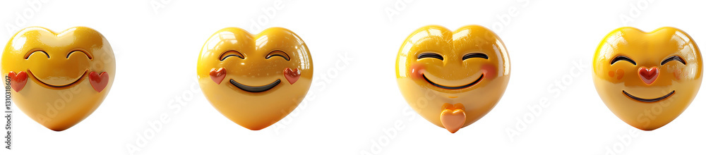 Fototapeta premium Yellow heart with eye and lips on transparent background collection set