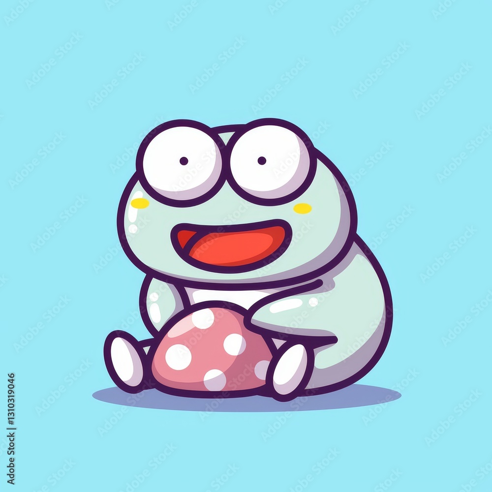 Cute Frog Sitting Holding Mushroom Cute Frog Sitting Holding Mushroom