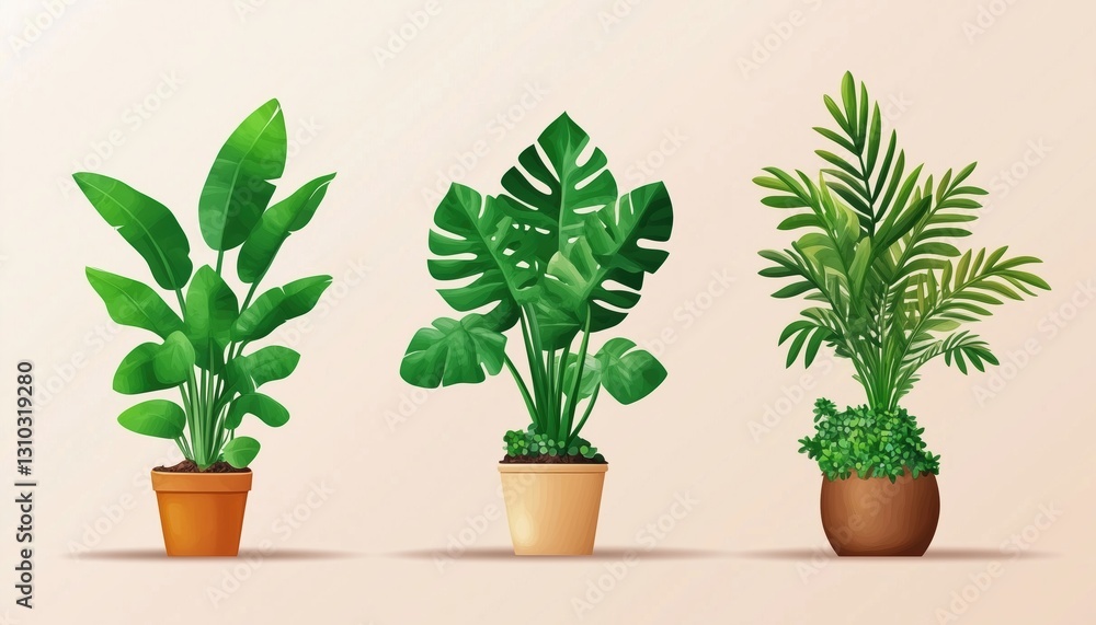 Fototapeta premium Flyers For Houseplants Store, Greenhouse, Florarium, Home Garden, Gardening, And Plant Lovers: Perfect For Poster, Flyer, Advertising, Commercial, And Promo Purposes.