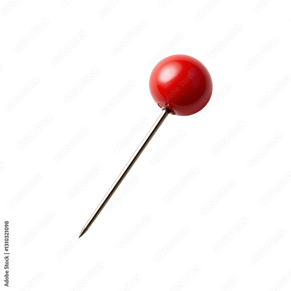 Red push pin with glossy round head and sharp metal tip isolated on transparent background Red push pin with glossy round head and sharp metal tip isolated on transparent background