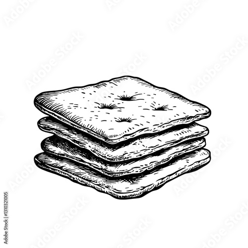Artistic engraved illustration of layered crackers for creative tattoo and packaging design inspiration