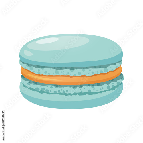 French macaron dessert with salted caramel flavor isolated on white background.