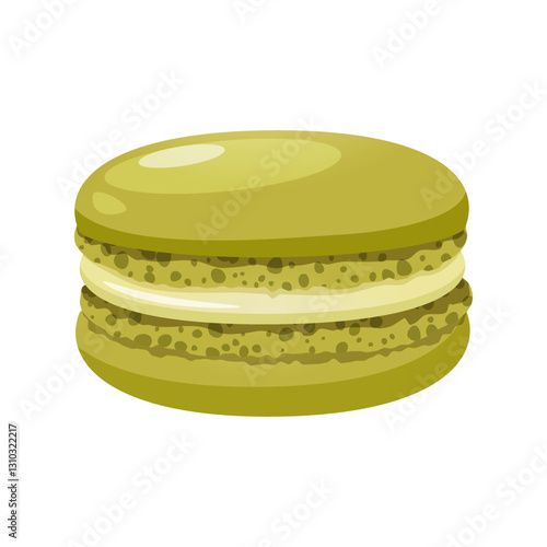 French macaron dessert with pistachio flavor isolated on white background.