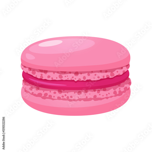 French macaron dessert with raspberry flavor isolated on white background.