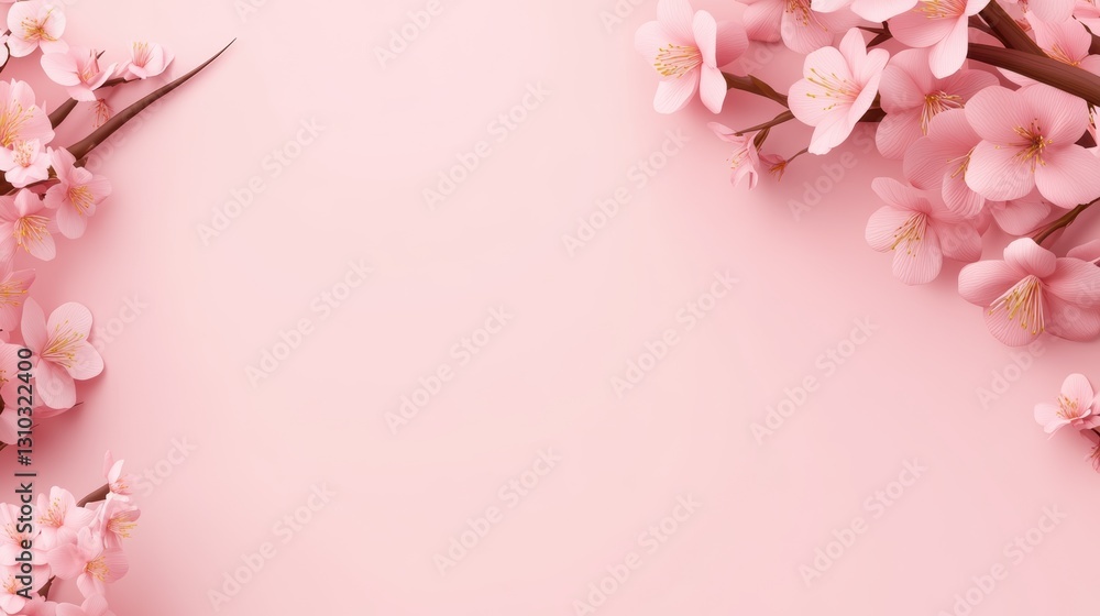 A soft pink background adorned with delicate cherry blossoms creates a serene and inviting atmosphere, ideal for spring-themed designs, wedding invitations, or beauty product branding, A soft pink background adorned with delicate cherry blossoms creates a serene and inviting atmosphere, ideal for spring-themed designs, wedding invitations, or beauty product branding,