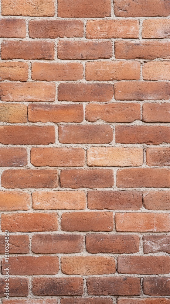 Obraz premium A close-up view of a textured brick wall, featuring various shades of red and orange bricks arranged in a uniform pattern.