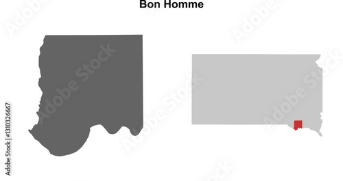 Bon Homme County (South Dakota) blank outline map set