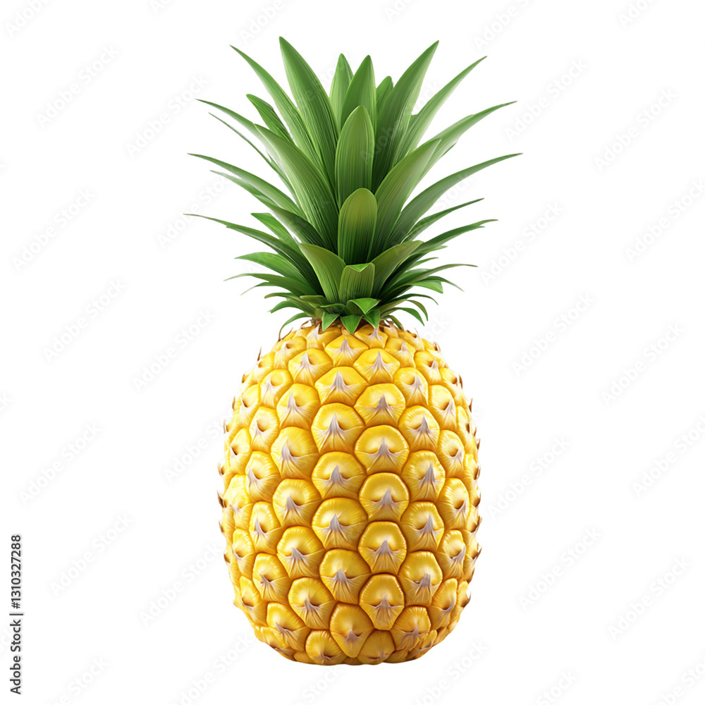 Fototapeta premium Ripe Pineapple With Green Crown on Transparent Background, PNG