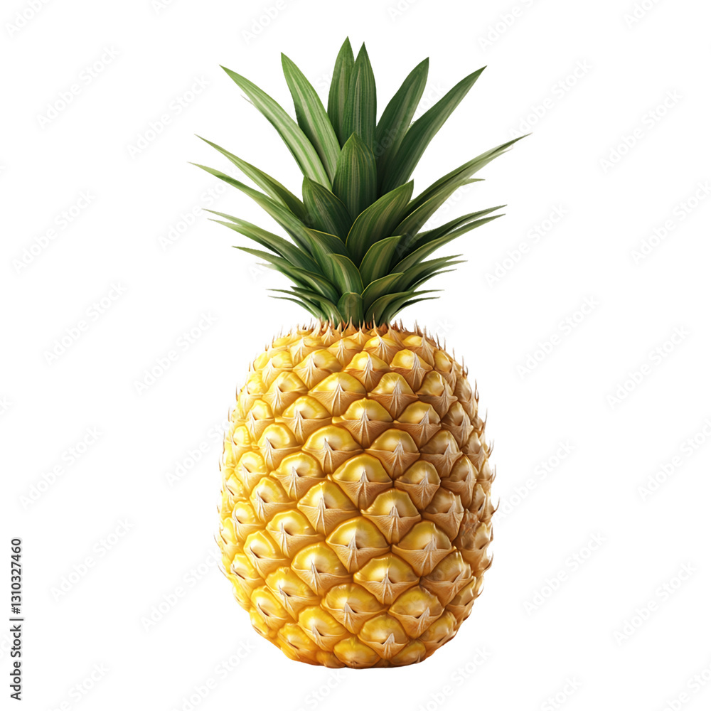 Fototapeta premium Ripe Pineapple With Green Leaves On Transparent Background, PNG