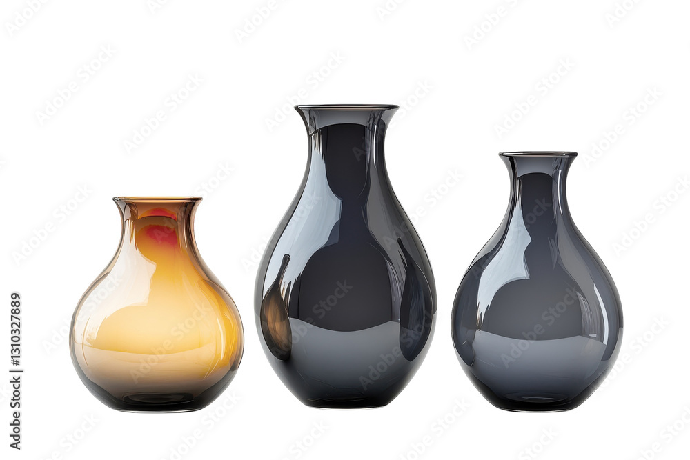 Elegant glass vases showcasing unique shapes and colors in a minimalist design setting Elegant glass vases showcasing unique shapes and colors in a minimalist design setting