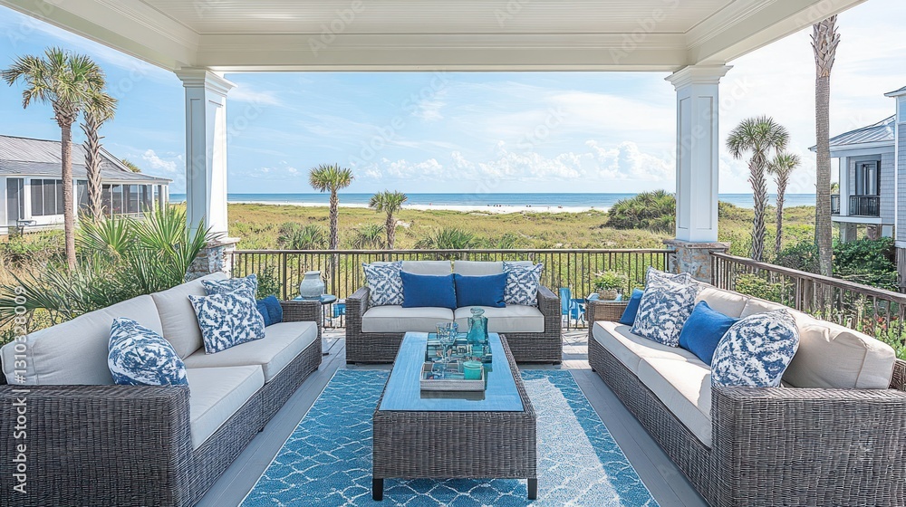Fototapeta premium Coastal Porch Seating Area with Ocean View