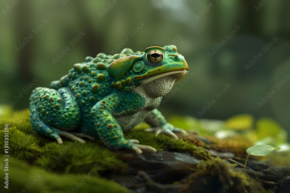 Intricate Beauty: Up close with a Rare Vivid Green Toad in its Natural Habitat Intricate Beauty: Up close with a Rare Vivid Green Toad in its Natural Habitat