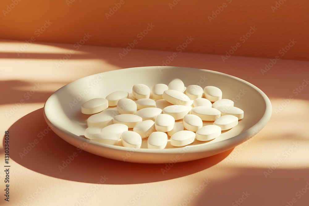 Elegant White Pills in a Dish: Health and Wellness Elegant White Pills in a Dish: Health and Wellness
