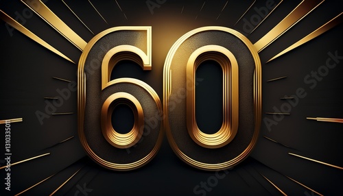 Number 60 with black background and gold lines. Generated image