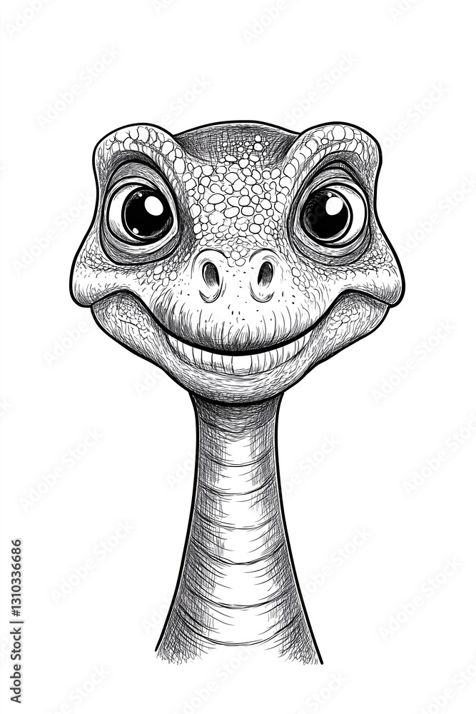 Głowa dinozaura na czarnym tle - Kolorowanka dla dzieci - Ilustracja czarno-biała