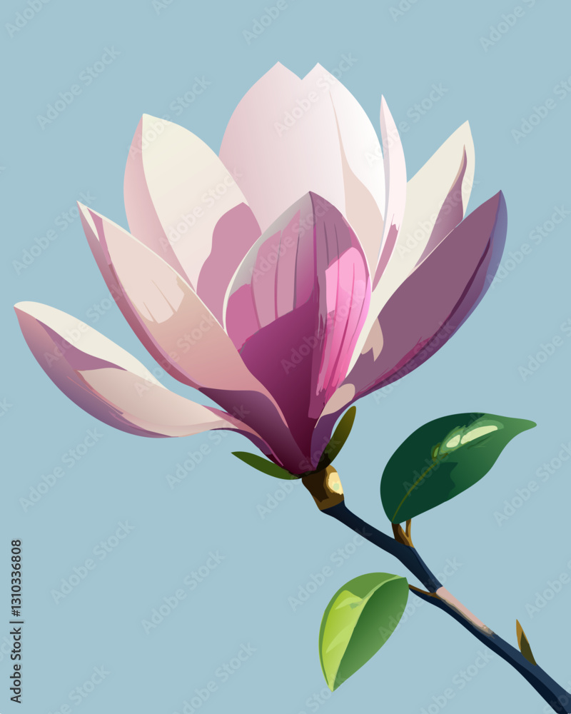 Elegant pink lotus flower blooming against a serene blue background Elegant pink lotus flower blooming against a serene blue background
