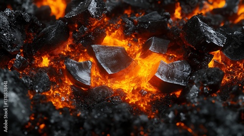 Glowing Embers in Volcanic Rock Closeup