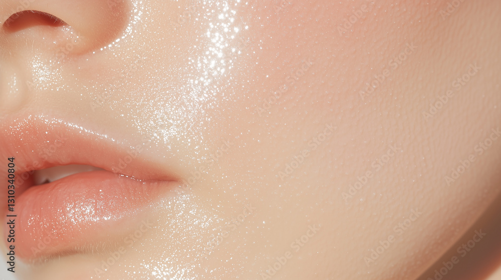 Fototapeta premium Close-up of glossy lips and glowing skin