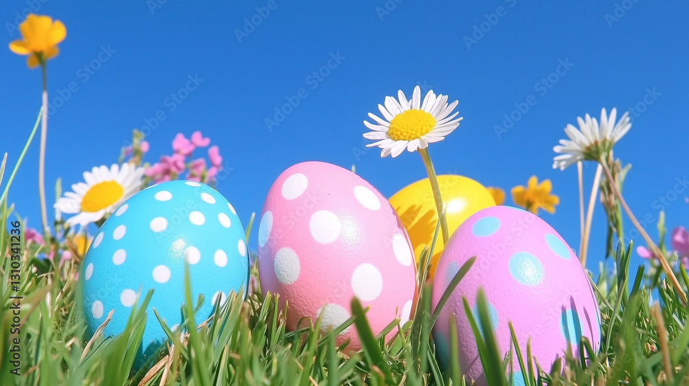 Colorful Easter eggs in spring grass Colorful Easter eggs in spring grass