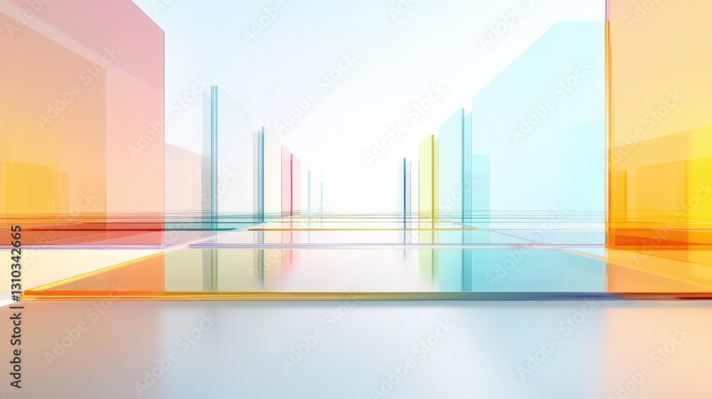 transparent glass plates in a bright light gray virtual space, transparent glass plates in a bright light gray virtual space,
