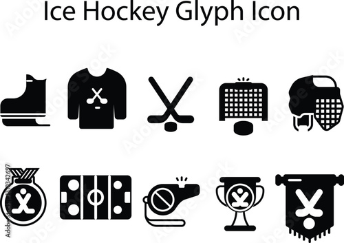 Ice Hockey Glyph Icon Set