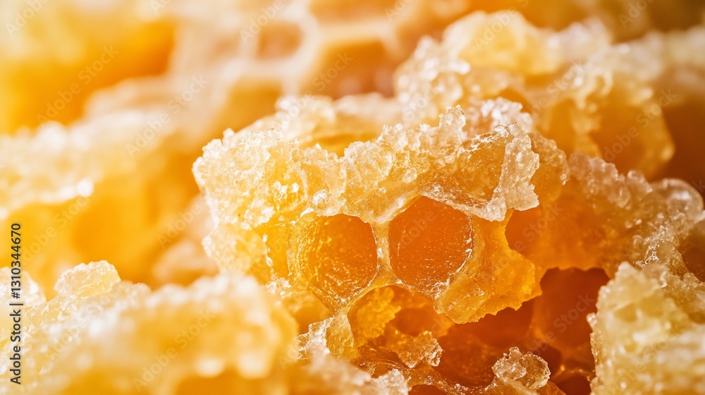 Golden Honeycomb Close-Up, Sweet Texture Golden Honeycomb Close-Up, Sweet Texture