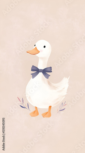 Elegant White Duck with a Blue Bow – Minimalist Illustration