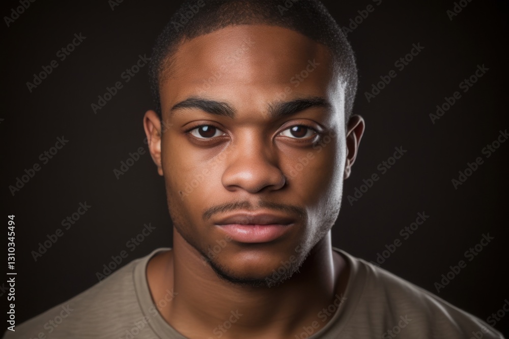 A young man stares directly into the camera with a focused expression, illuminated by soft, dramatic lighting. His features reveal a confident demeanor, set against a dark background A young man stares directly into the camera with a focused expression, illuminated by soft, dramatic lighting. His features reveal a confident demeanor, set against a dark background