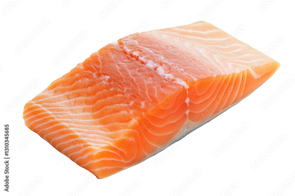 A prime-quality photograph of a raw salmon fillet, isolated on a white background A prime-quality photograph of a raw salmon fillet, isolated on a white background