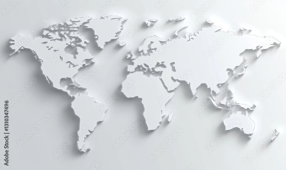 3D world map simple design white background
3D world map simple design white background