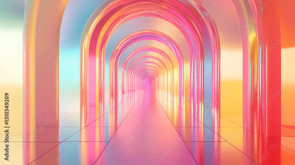Futuristic illuminated corridor with reflective walls, infinity mirror. Mirrored - Lake. Illustration Futuristic illuminated corridor with reflective walls, infinity mirror. Mirrored - Lake. Illustration
