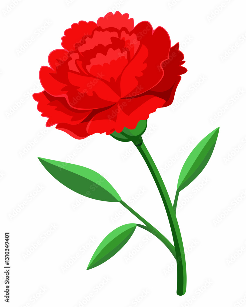 Vibrant red carnation flower showcasing intricate petals and greenery Vibrant red carnation flower showcasing intricate petals and greenery