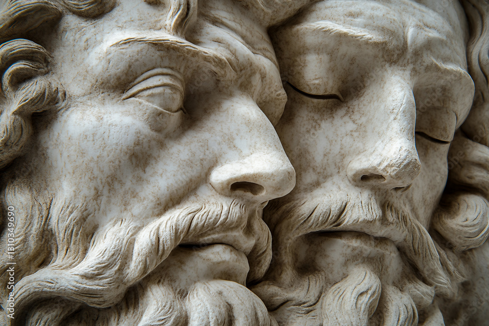 Fototapeta premium Generative AI Bas-Relief Sculpture Combining Classical Artistic Themes with Modern world attributes