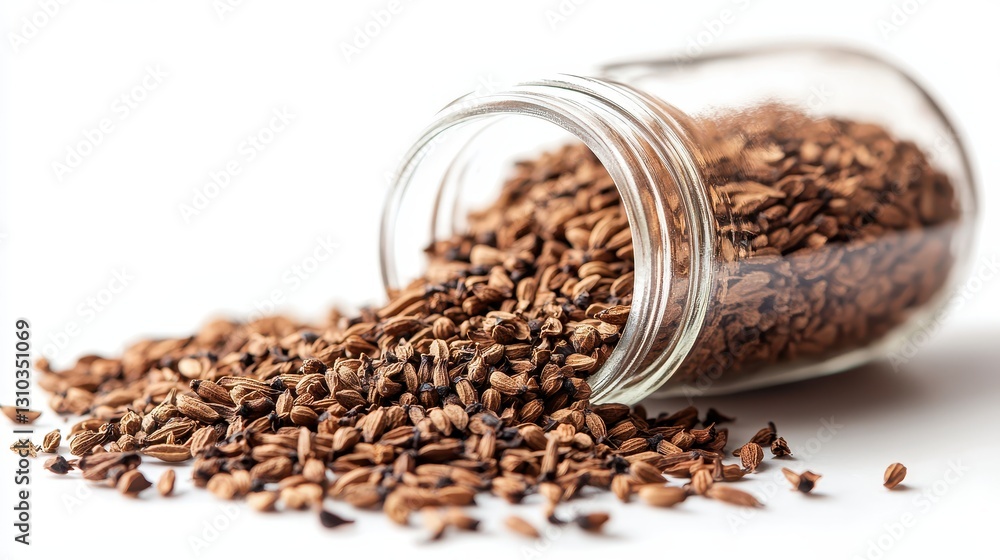 Glass jar filled with cumin seeds
Glass jar filled with cumin seeds