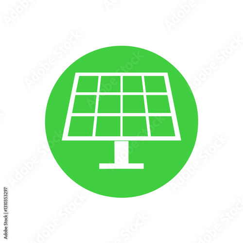 White solar panel icon on green circle background for renewable energy and sustainability messages, Eco Concept, vector