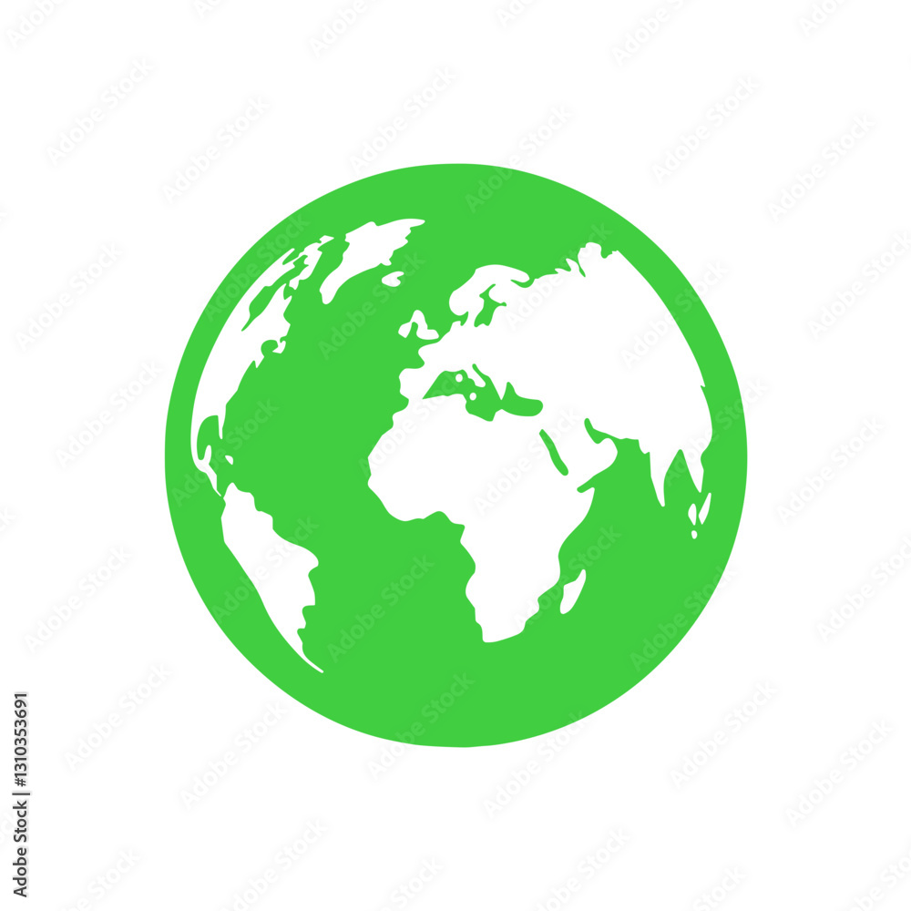 White globe icon on green circle background for environmental awareness and global themes, Eco Concept, vector White globe icon on green circle background for environmental awareness and global themes, Eco Concept, vector