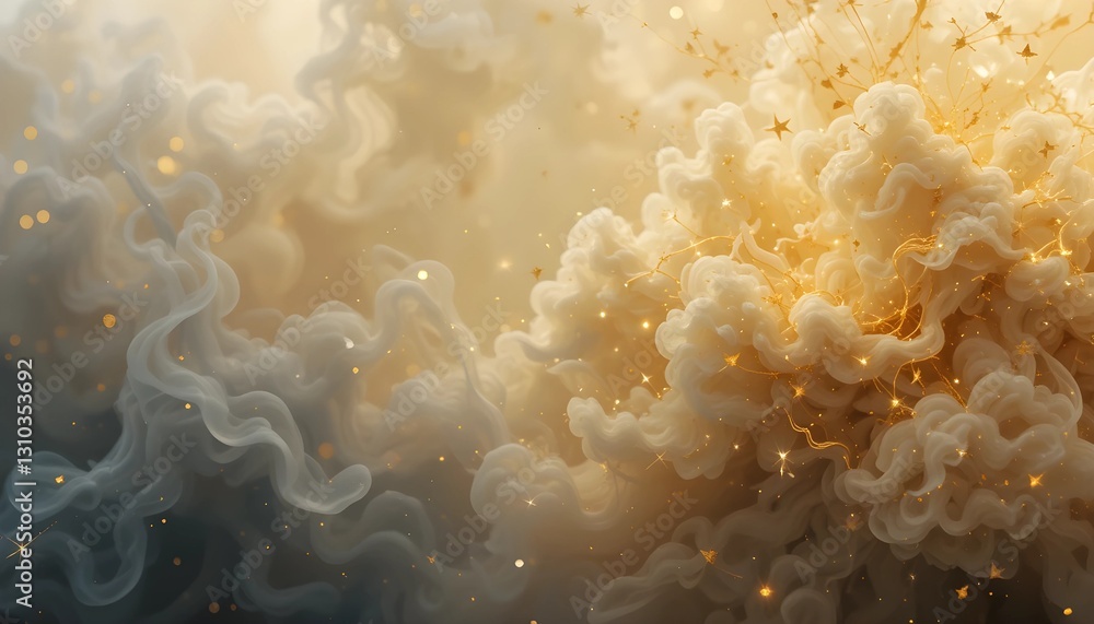 Ethereal Smoke and Gold Foil Texture background. include a clean space at the top left for typography Ethereal Smoke and Gold Foil Texture background. include a clean space at the top left for typography