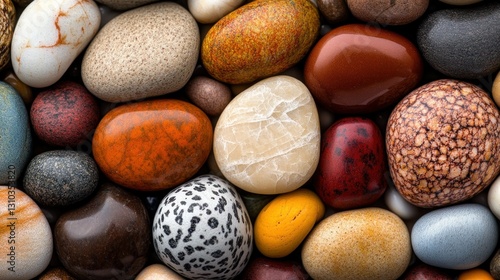Colorful polished stones close-up, nature textures, natural background