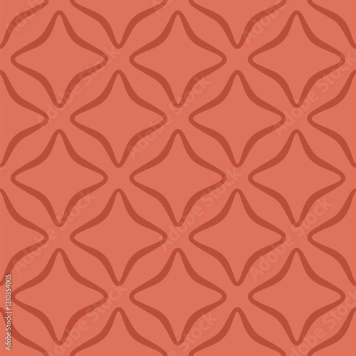 Simple vector seamless pattern. Abstract geometric ornamental texture with curved lines, smooth diamond shapes, repeat tiles. Elegant background in soft orange tones. Retro vintage style geo design